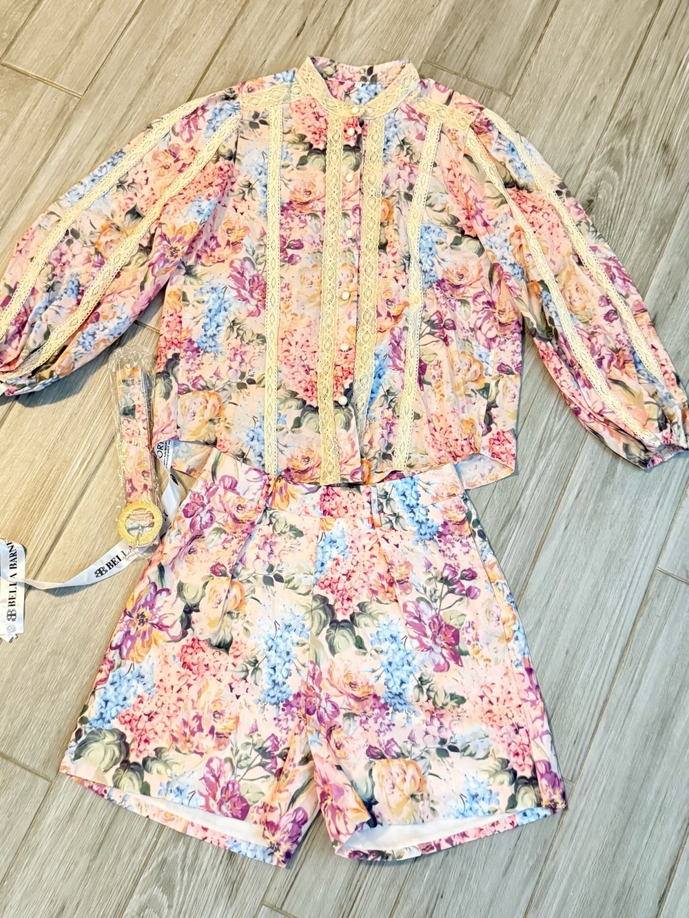 Floral Pink Lace-Trim Two-Piece short set